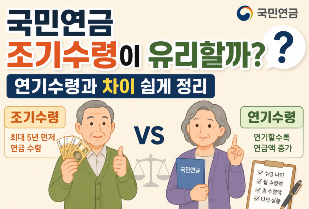 국민연금 조기수령 vs 연기수령 무엇이 더 유리할까? 쉽게 비교
