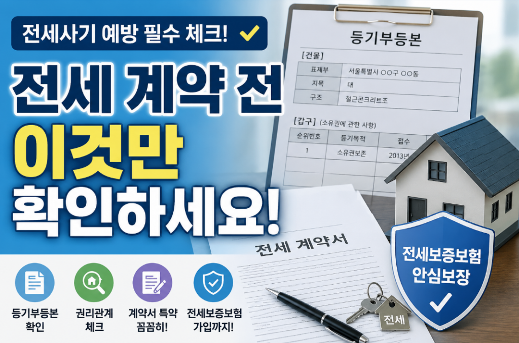 전세 계약 전 필수 확인사항 7가지|등기부등본·전세보증보험 총정리