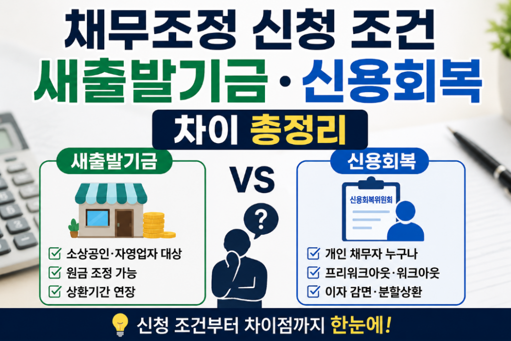 채무조정 신청 조건 2026 최신｜새출발기금·신용회복 차이 비교